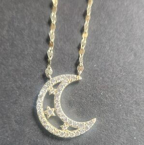 Elegant Gold Moon And Stars 925 Gold Over Sterling Pendant Necklace Dainty